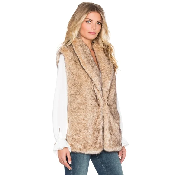 Sanctuary Designed in Las Vegas Womens S Natural Faux Fur Fully Lined Cozy Vest - Picture 3 of 12